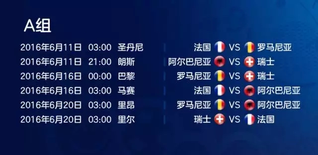 2016欧洲杯完整赛程表 内附观看欧洲杯直播方