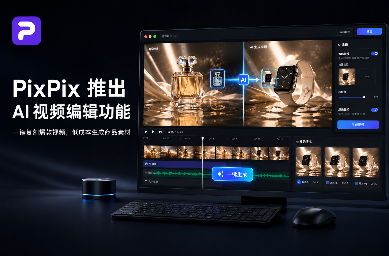 PixPix推出AI视频编辑功能，电商短视频制作成本再降低