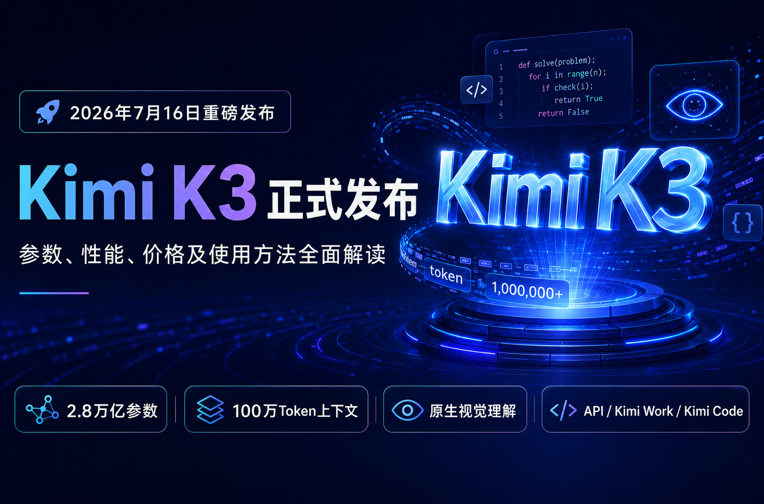 Kimi K3正式发布：2.8万亿参数、100万上下文，性能、价格与使用入口详解